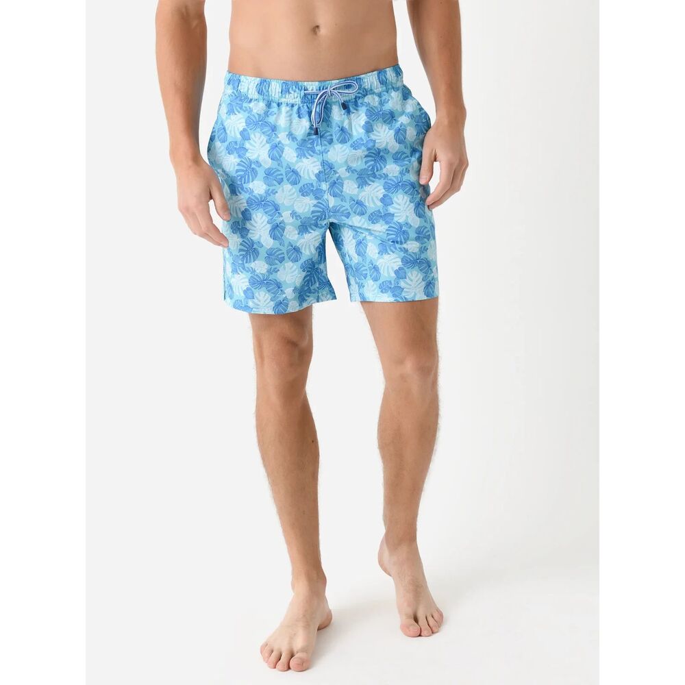 PETER MILLAR Swimwear Mens XXL Blue Floral Swim Trunks Pockets Linework Monstera